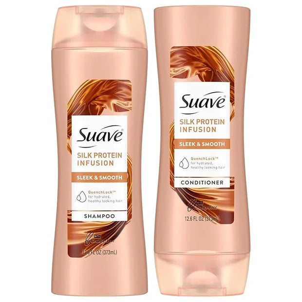 Suave Shampoo and Conditioner Set, Silk Protein Infusion, Sleek & Smooth – Protein Hair Treatment for Dry, Damaged Hair, D...