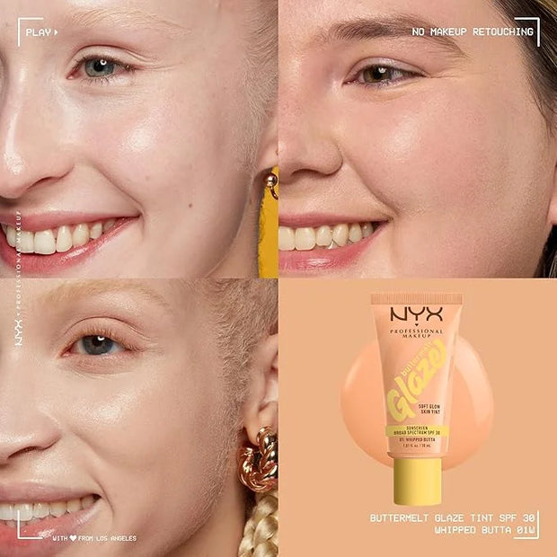 NYX PROFESSIONAL MAKEUP Buttermelt Glaze Soft Glow Skin Tint with SPF 30, Up To 12HR Wear, 01 Whipped Butta - Product Image