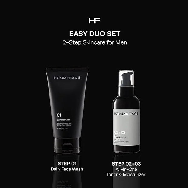 HOMMEFACE Men’s 2-Step Daily Skincare Kit + 5 Facial Sheet Mask Set Bundle - Product Image