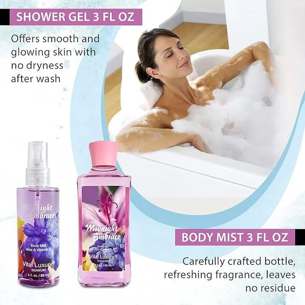 Midnight Embrace Bath & Body Kit, 3 Fl Oz, Ideal Skincare Gift Home Spa Set, Includes Body Lotion, Shower Gel, Body Cream,...