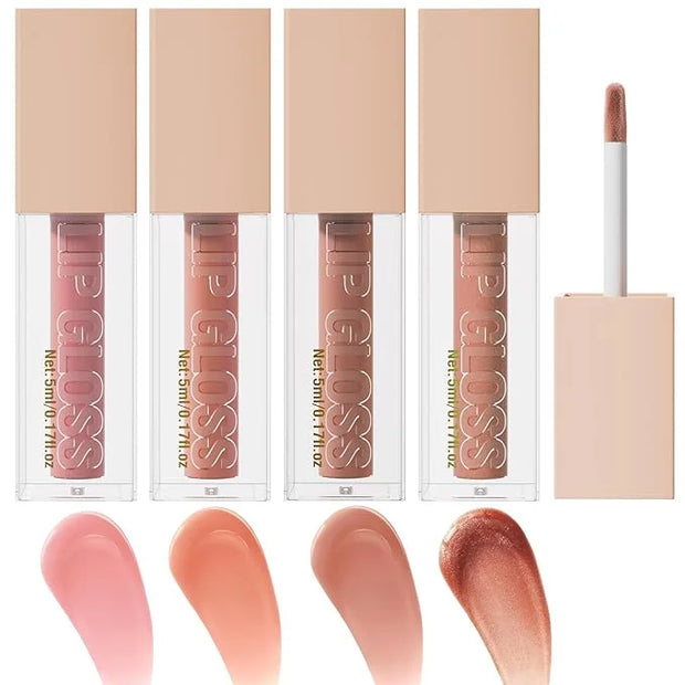 4 Pcs Hydrating Lip Gloss, REEF/AMBER/STONE/TOPAZ High Moisturizing Oil Tint with Hyaluronic Acid, High Shine for Plumper ...