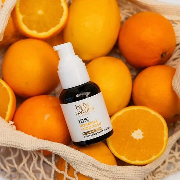 By Nature Gel Face Moisturizer - 10% Vitamin C + Collagen Peptide Brightening Moisturizer for Face and Neck - Energize and...