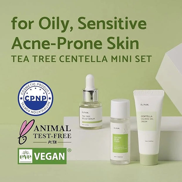 iUNIK Centella Mini Set, Travel Friendly Skincare Set, Ultra calming and hydrating for sensitive skin: Tea Tree Relief Ton...