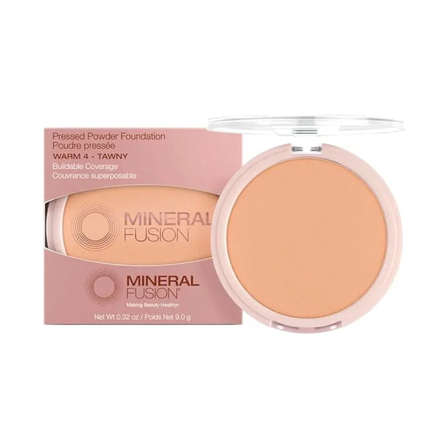 Mineral Fusion Pressed Powder Foundation, Warm 4 - Med/Tan Skin w/Yellowish Undertones, Age Defying Foundation Makeup with...