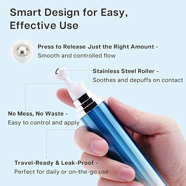 Eye Serum for Dark Circles and Puffiness, 5% Caffeine 8% Retinol Under Eye Cream with Build-In 3D Roller Applicator, Hyalu...