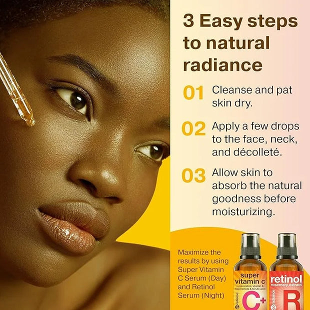 Double Size (2OZ) Super Vitamin C Serum for Face w/Niacinamide Serum, 5% Vitamin C Face Serum w/Hyaluronic Acid, Resveratr...