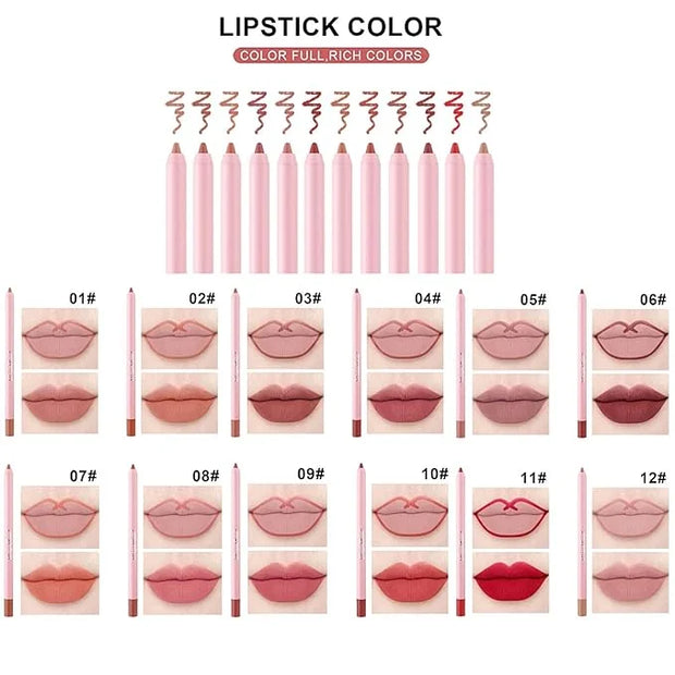 Dulele High Pigmented Matte Lip Liner Set, 12 High