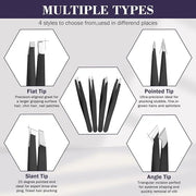 9PCS Tweezers Set for Facial Hair, Precision Tweezer for Eyebrows with Curved Scissor and Eyebrow Razor for Ingrown Hair a...