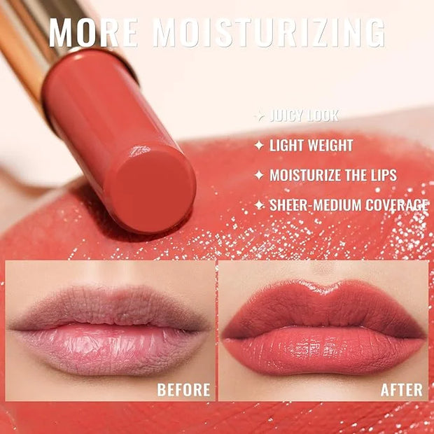 Oulac Moisturizing Shine Lipstick Red for Women - 2 in 1 Glossy Red Tinted Lip Balm, Hydrating Summer Lipstick for Dry Lip...