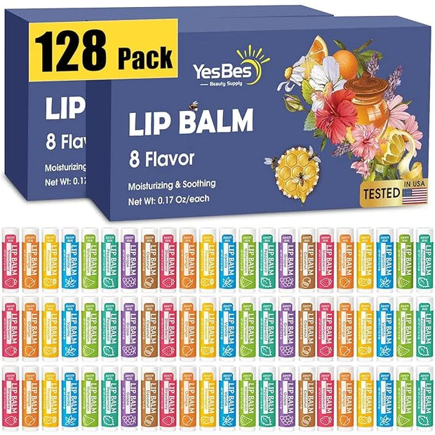 128 Pack Lip Balm, Natural Lip Flavors