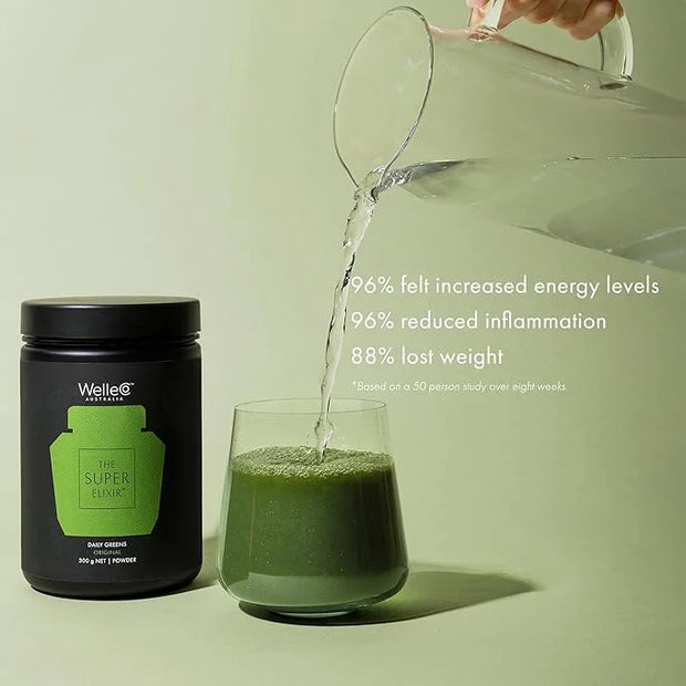 WelleCo The Super Elixir Daily Greens Powder, Probiotic Drink Mix with Whole Foods, Gluten Free, Vegan Gut Health Powder, ...