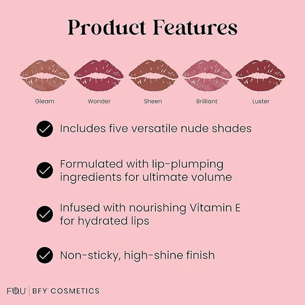 BFY Cosmetics 5-Pack Plumping Lip Gloss - Nude - Product Image