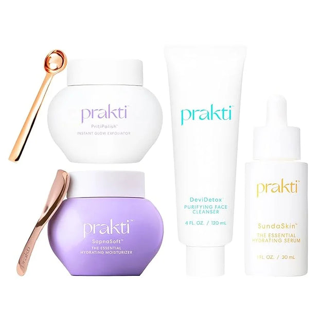 Prakti RaniRitual Daily Essentials Skincare Set with Face Cleanser, Exfoliator, Hydrating Serum and Moisturizer, Complete ...
