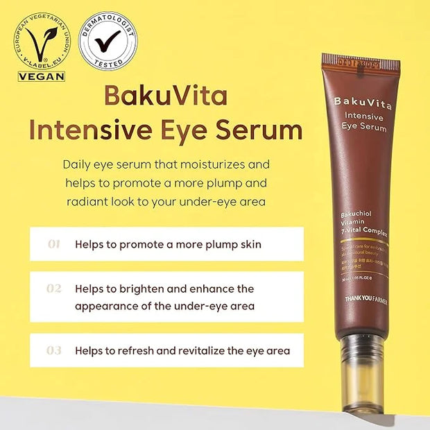THANKYOU FARMER BakuVita Intensive Eye Serum - Retinol Alternative Bakuchiol, Vitamin C Eye Cream, Vitamin E, Korean Eye C...