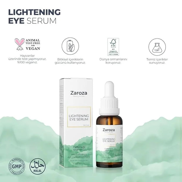 Lightening Serum – Caffeine & Vitamin C Under Eye Treatment for Dark Circles, Puffiness, Fine Lines – Hydrating & Brighten...