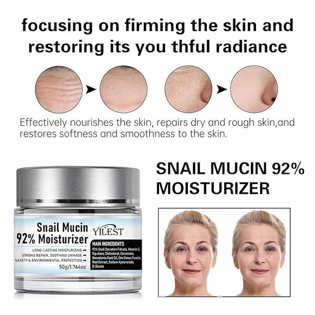 𝐒𝐧𝐚𝐢𝐥 𝐌𝐮𝐜𝐢𝐧 92% Moisturizer Daily Face Gel Cream, Crema de Baba de Caracol Original, Snail Secretion Filtrate Nourishing C...