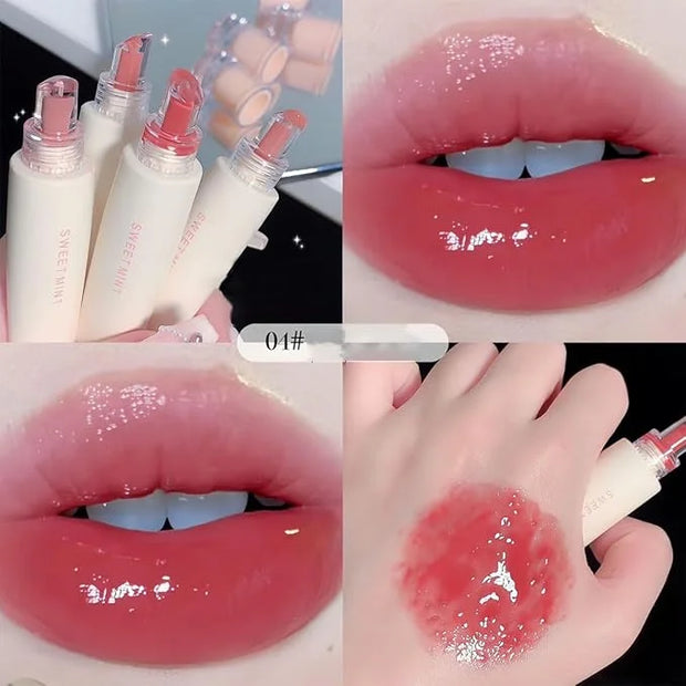 4 Colors Jelly Glossy Lip Gloss Set,Long Lasting Moisturizing Tinted Lip Balm,Plumping Water Lip Glaze, Mirror Hydrating L...