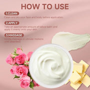 Beef Tallow for Skin, Whipped Beef Tallow For Skin, Tallow Face Moisturizer, Rose-Flavoured Whipped Tallow Face Cream Mois...