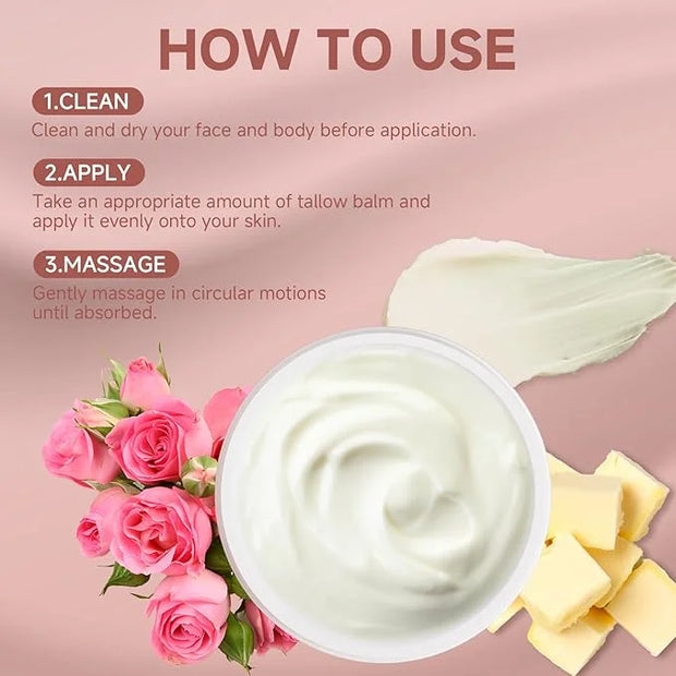 Beef Tallow for Skin, Whipped Beef Tallow For Skin, Tallow Face Moisturizer, Rose-Flavoured Whipped Tallow Face Cream Mois...