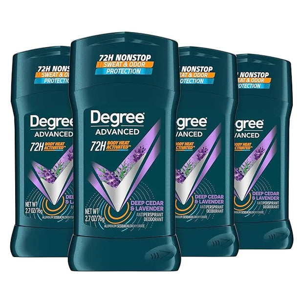 Degree Men Antiperspirant Deodorant Stick Deep Cedar & Lavender 4 Count 72-Hour Sweat and Odor Protection Deodorant for Me...