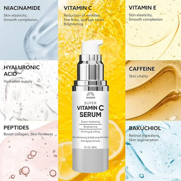 ANSDUR Super Vitamin C Serum for Women over 70: Hyaluronic Acid Serum for Face, Dark Spot Remover and Wrinkle Reduction - ...