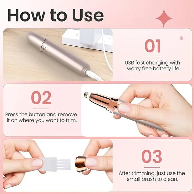 Eyebrow Trimmer for Women Rechargeable: Women Eyebrow Hair Remover with LED Light,Safe Painless Eyebrow Epilator Pen,Lady ...