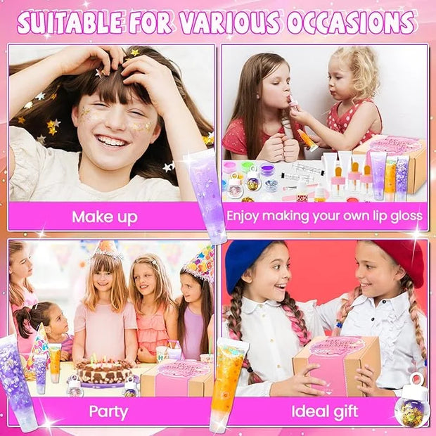WhizToys 74 PCS Lip Gloss Making Kit, DIY Make Your Own Lip Gloss Kit Beginner,Fun Craft Set for Girls Kids Teens Women, B...