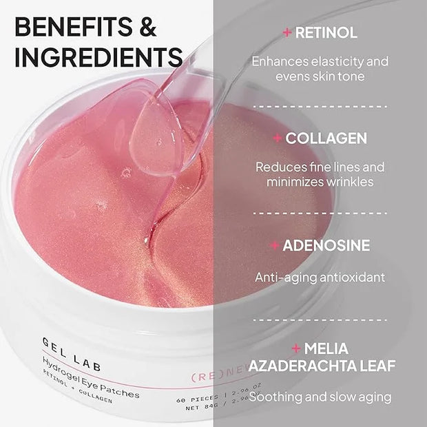 RENEW Collagen & Retinol Under Eye Gel Patches – Korean Hydrating Eye Mask for Fine Lines, Wrinkles, Firming, and Brighten...