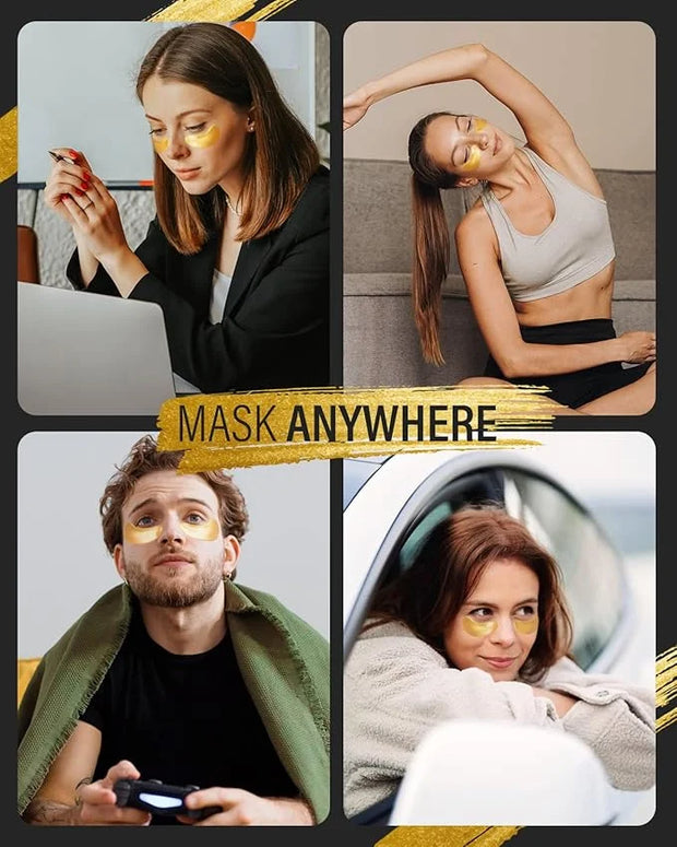 24k Gold Under Eye Patches & Hyaluronic Acid Eye Masks, Collagen Eye Patches for Dark Circles Undereye Bags Wrinkles and P...