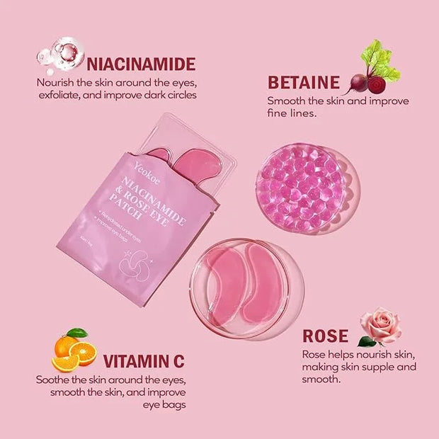 Under Eye Patches for Dark Circles,Puffy Eyes,20 Pairs Face Masks SkinCare With Niacinamide and Rose for Rehydrated - Prod...