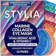 Stylia Under Eye Patches for Puffy Eyes and Dark Circles (12 Pairs) - Marine Collagen Under Eye Mask with Vitamin C, Hyalu...