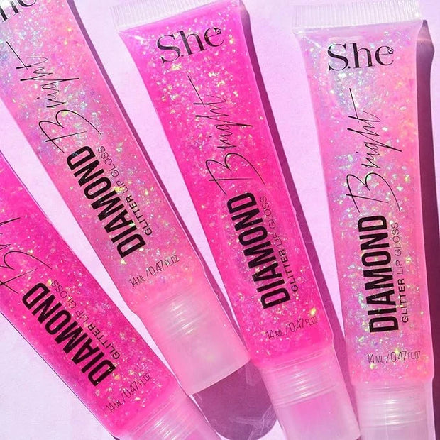 Beauty Bundle She Diamond Glitter Lip Gloss Bright High Shine Glitter Holographic Long Lasting Non-Sticky Formula Gifts fo...