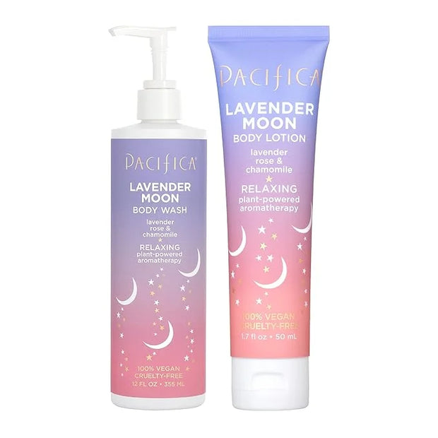 Pacifica Lavender Moon Body Wash & Lotion Set of 2 – Calming Aromatherapy Bath & Body Duo w/Lavender & Rose Antioxidants &...