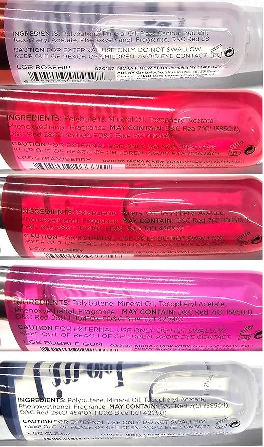 5 Pack Variety Bundle of Lip Gels With Viatmin E - Clear, Rosehip, Strawberry, Cherry, and Bubble Gum Hydrating Lip Glosse...