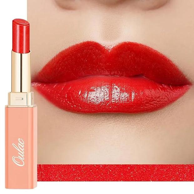 Oulac Moisture Shine Red Lipstick for Women, 2 in 1 Shimmer Lipstick & Lip Balm, Hydrated Juicy and Glossy Lip Color for D...