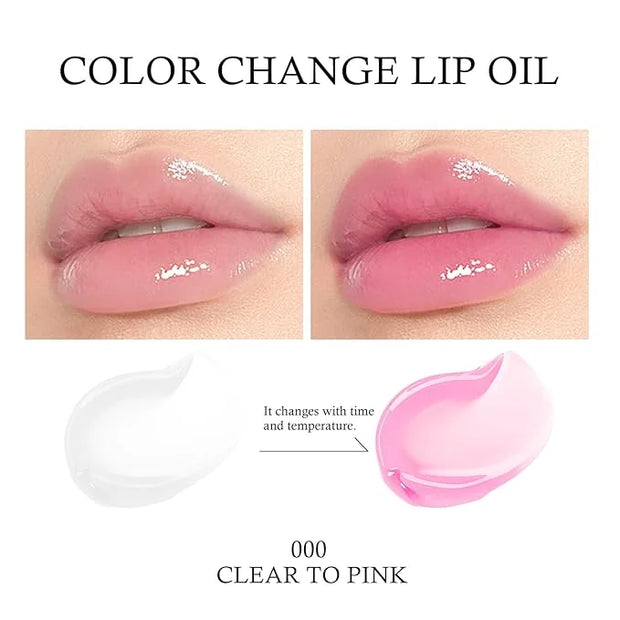 KYDA Hydrating Lip Glow Oil, Clear to Pink, Color Change Effect, Moisturizing Transparent Plumping Lip Oil Tinted for Lip ...
