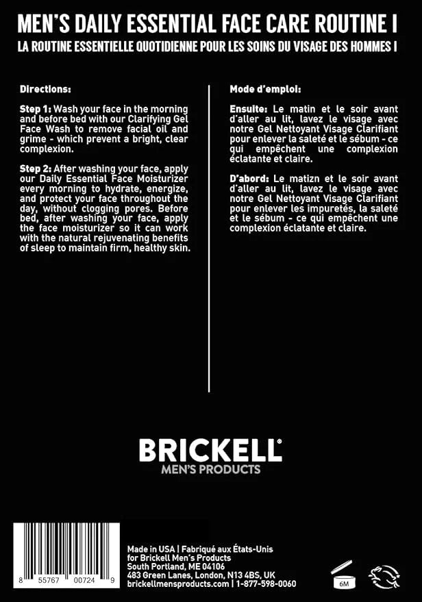 Brickell Men's Daily Essential Face Care Routine I, Gel Facial Cleanser Wash and Face Moisturizer Lotion, Men's Skincare G...