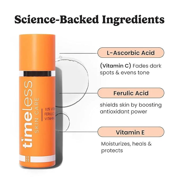 Timeless Skin Care Vitamin C Serum with Vitamin E & Ferulic Acid - Serum - for Oily & Dry Skin - Fragrance-Free - 4 Fl oz ...