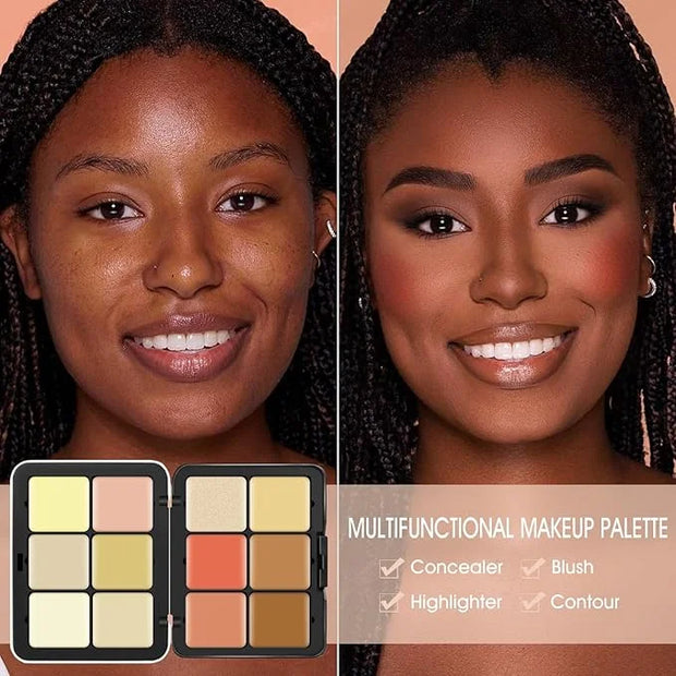 12 Colors Cream [Blush Contour Concealer Highlighter] Makeup Palette for Cheeks - All in One Makeup Palette Kit with Brush...