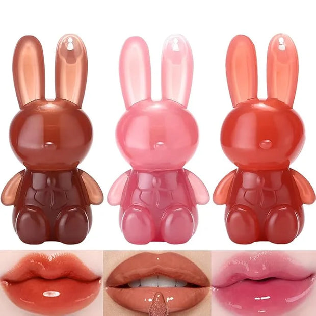 3Pcs Cute Rabbit Hydrating Lip Gloss Set,Cute Bunny Lip Glaze, Moisturising Jelly Liquid Lipsticks Lip Stain,Waterproof No...