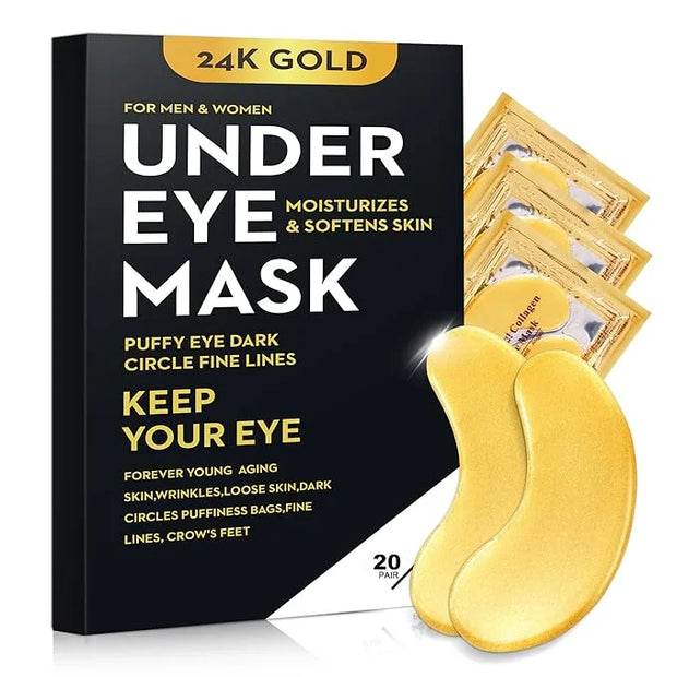 20 Pairs 24K Gold Eye Mask Collagen Under Eye Mask Patches for Dark Circle Puffiness, Refresh, Revitalizing, Travel, Wrink...