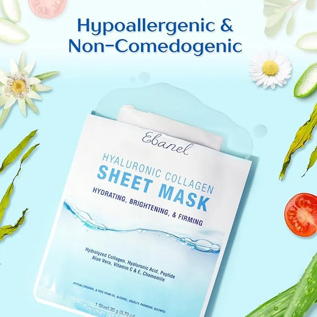 Ebanel 20 Pack Collagen Peptide Hydrating Face Masks, Instant Brightening Firming Anti Aging Face Sheet Masks, Moisturizin...