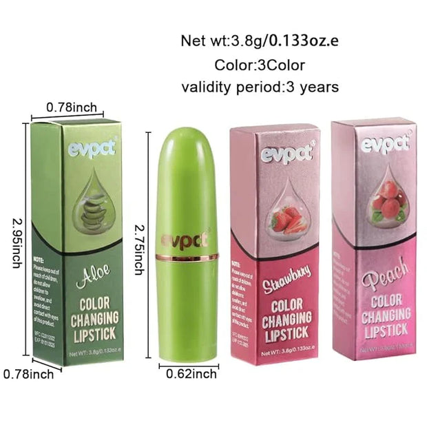 evpct 3Pcs Magic Color Changing Lipstick Long Lasting Waterproof 24 Hours Original for Women, Aloe Vera Strawberry Peach P...