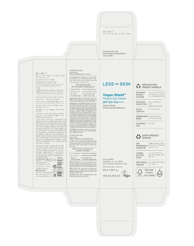 Less On Skin Vegan Shield Mineral Sunscreem (Sun Cream), korean sunscreen, mineral sunscreen, fragrance free, spf50, moist...