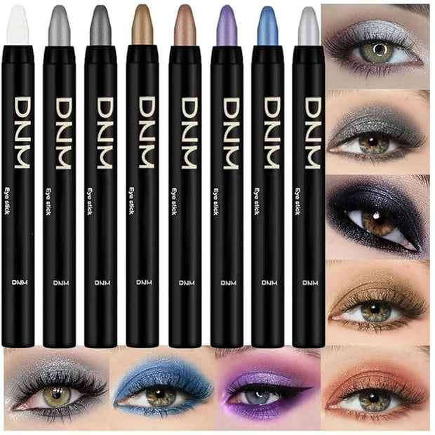 8Pcs Glitter Eye Shadow Sticks Liner Pencils Makeup, Pearl White Smokey Black Gray Silver Violet Purple Khaki Royal Blue S...