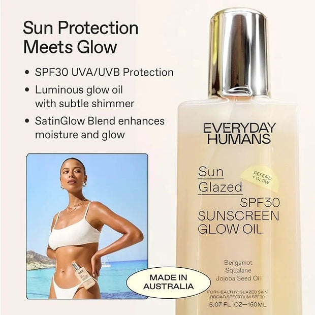 Everyday Humans SPF30 Sheer Body Glow Oil with Gold Mica | Sun Glazed Hydrating UV Protection Vegan Cruelty Free 5.1 Fl Oz...