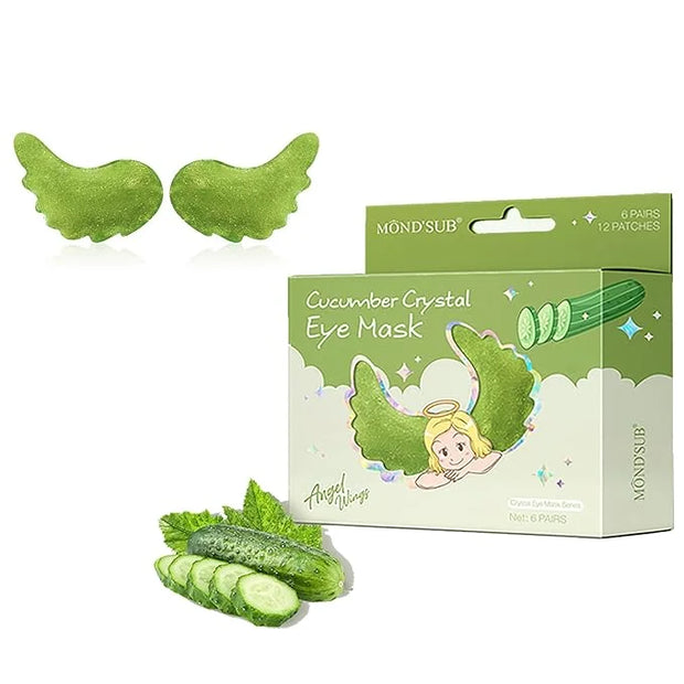 12Pcs Under Eye Patches for Dark Circle, Cucumber Moisturizing Hyaluronic Acid Eye Mask, Crystal Angle Wings Mask, Hrydrat...