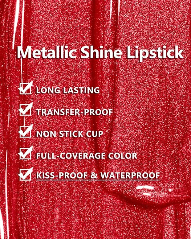 MAKI YIKA Red Lipstick for Women Metallic Lipsticks Glitter Long Lasting Lipstick No Smudge No Transfer Liquid Lip Gloss (...