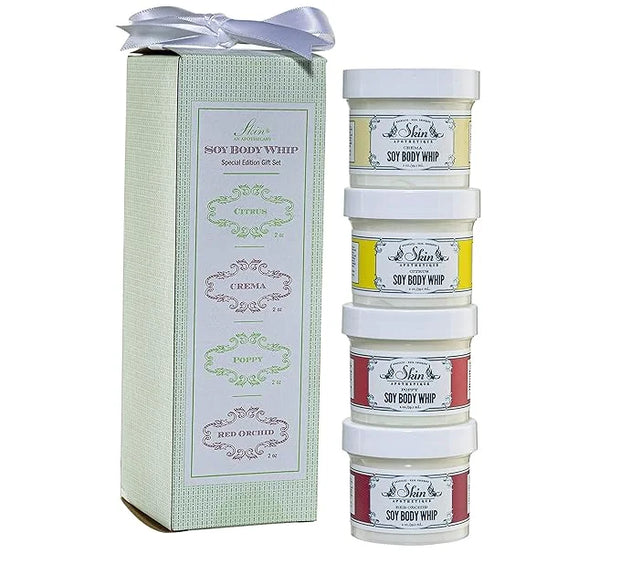 Body Whip Gift Set – 4 Scented Soy Body Cream Minis (2 oz Each) in Citrus, Crema, Poppy & Red Orchid – Hydrating, Formula ...