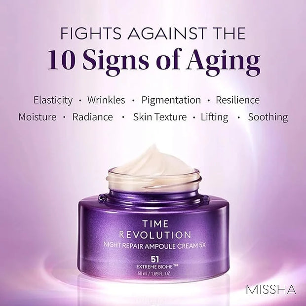 MISSHA Time Revolution Night Repair Ampoule Cream (5th Gen) 1.69 Fl Oz - Triple Fermented Deep-Sleep Night Cream - Overnig...